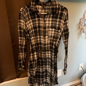 Black and white plaid dress with small black belt